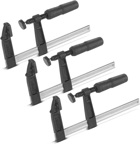 3 x Schraubzwingen 80 x 200 mm aus Stahl und Kunststoff